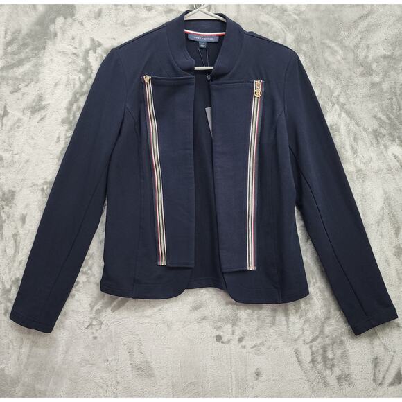 NEW Tommy Hilfiger Blazer Womens S Blue Red Zip French Terry Catalina Jacket - Picture 1 of 11